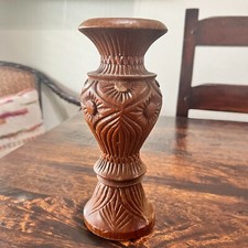 Vintage Wooden Bud Vase Southwestern Boho Folk Art Retro Solid Wood 7.75 " Tall