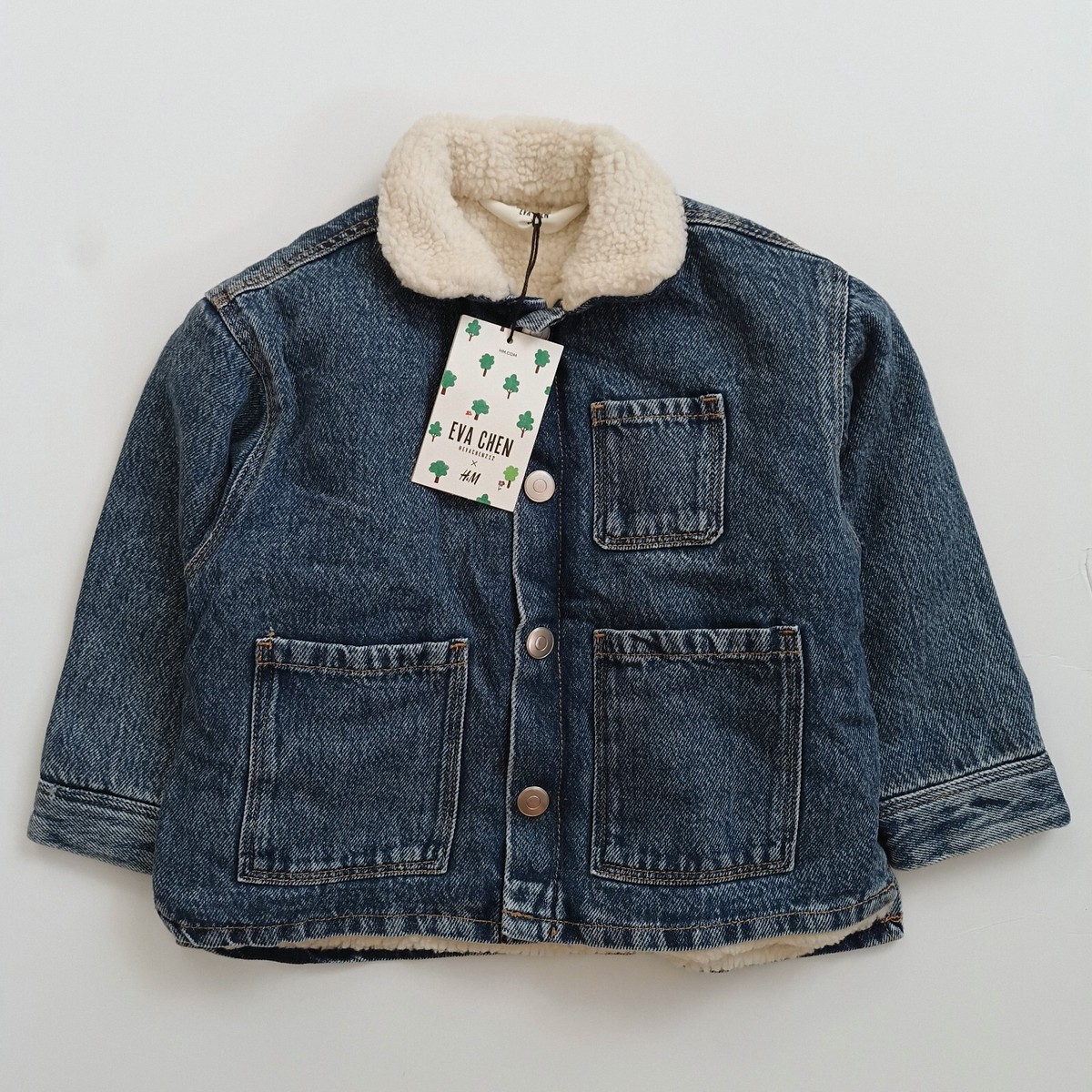 NWT H&M x Eva Chen Teddy-fleece-lined Denim Jacket Trucker Utility