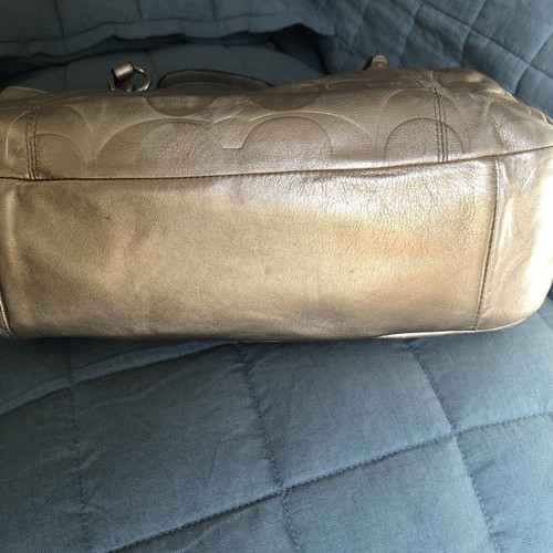 Authentic COACH Metallic Gold East West Embossed Signature Leather Tote Bag - Picture 5 of 8