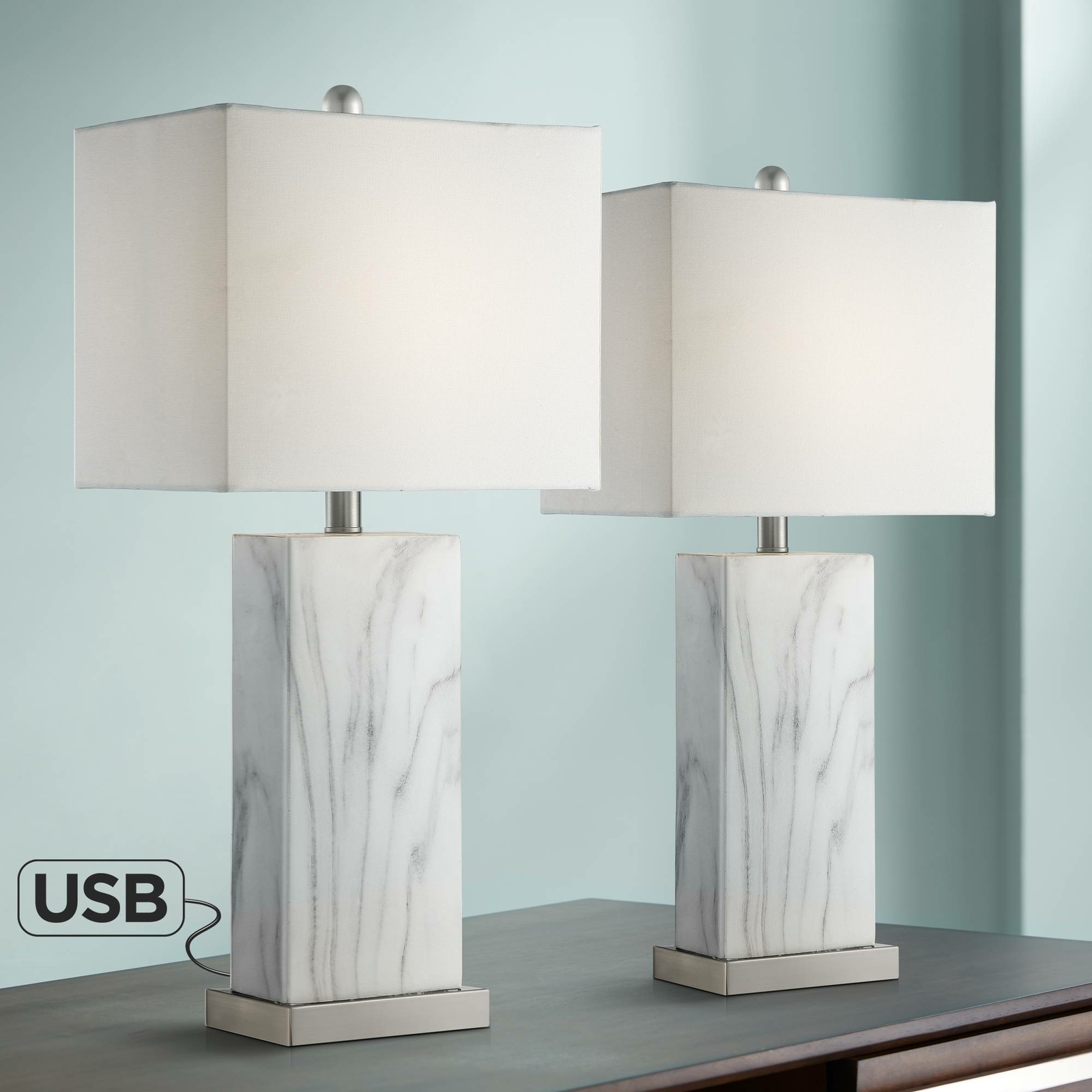 360 Lighting Modern Table Lamps Set of 2 With USB Charging Ports ...