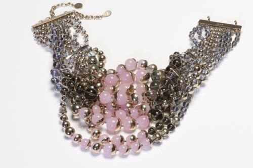 Christian Dior Pink Gray Glass Beads Mise En Dior Tribale Choker Necklace - Afbeelding 1 van 3