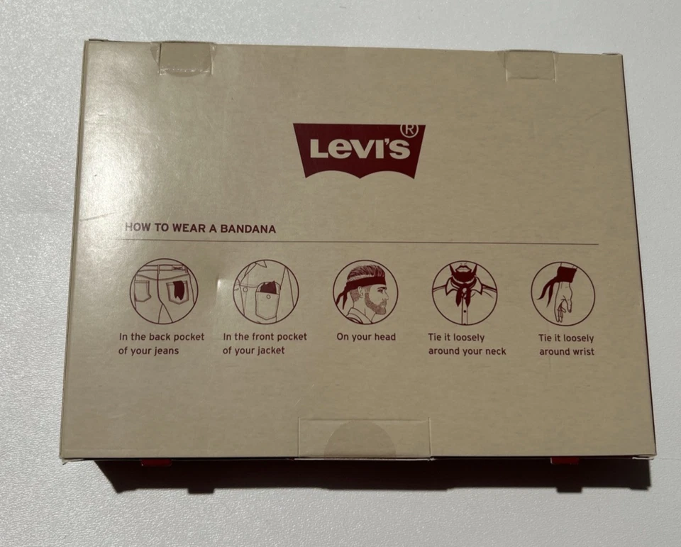 Paquete de 6 bufandas de pañuelo Levi's negro blanco algodón patrón clásico NUEVO Foto 3 de 4