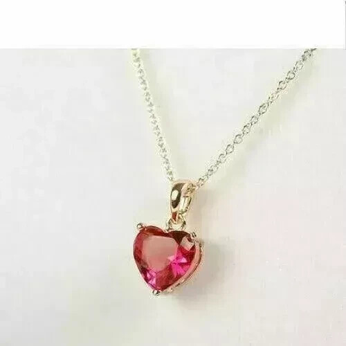 14K Rose Gold Plated Lab Created Red Ruby 2Ct Heart Cut Valentine Day Pendant - Picture 3 of 6