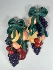 Vintage Burwood Products Fruit Swag Kitchen Decor Wall Art Plaques Set Of 2 1995