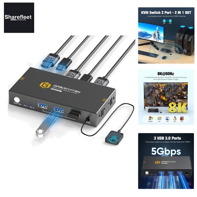 8K@60Hz HDMI KVM Switch 2 PC 1 Monitore, USB 3.0 KVM Switches für 2 Computer ...