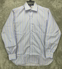 Turnbull & Asser Men's Shirt XL Blue Striped  Button Up Long Sleeve Cotton