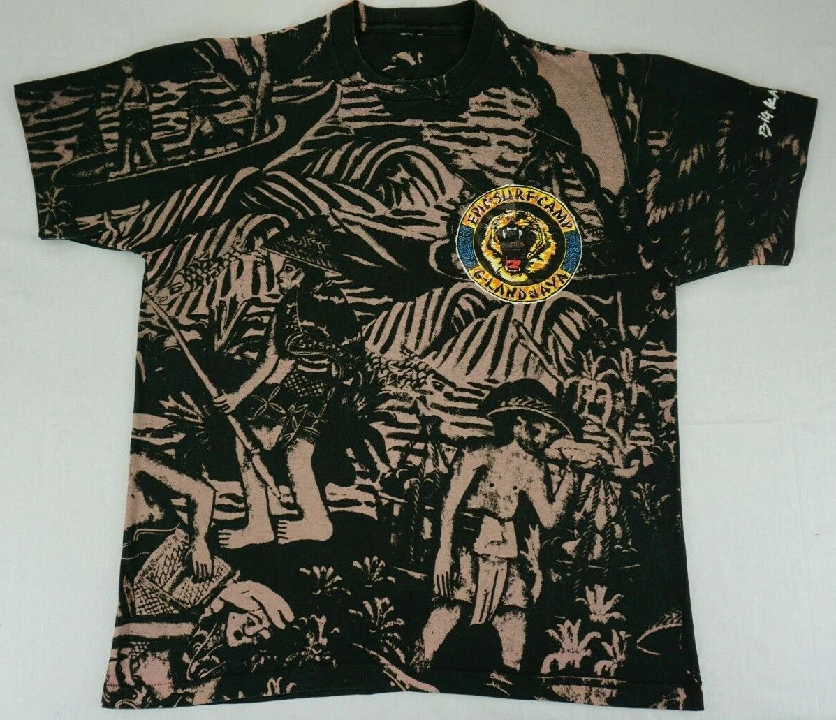 Vintage 90's Epic Surf Camp G - Land Java AOP shirt surfing tiger natives