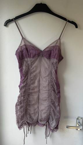 Urban Outfitters Purple Lilac Marina Sheer Ruched Mini Dress Size XS - Picture 8 of 16