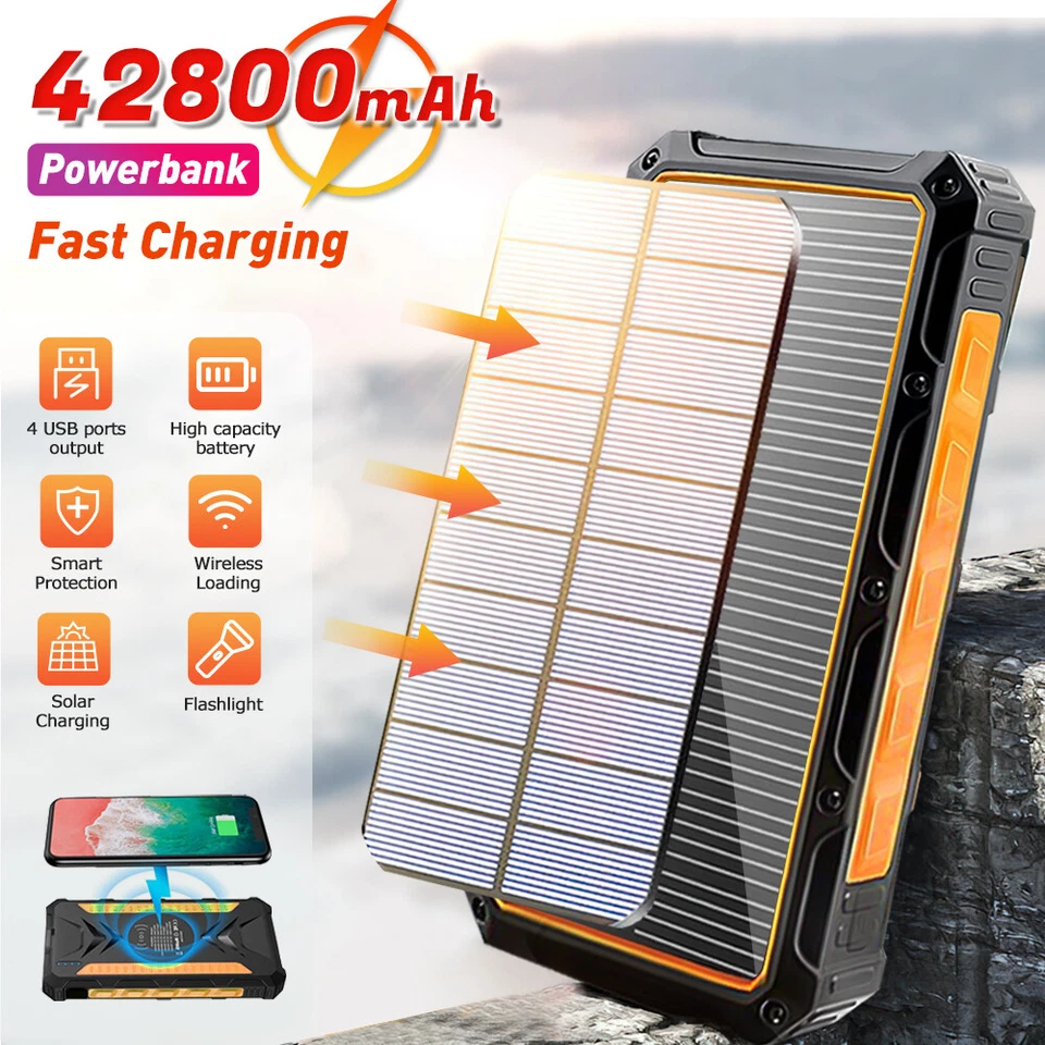 42800mAh Super 4 USB Portable Charger Solar Power Bank Flashlight for Cell Phone - Image 2 of 4