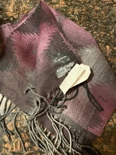 Cejon Fringe Acrylic Scarf Black and Purple One Size New Made in Italy