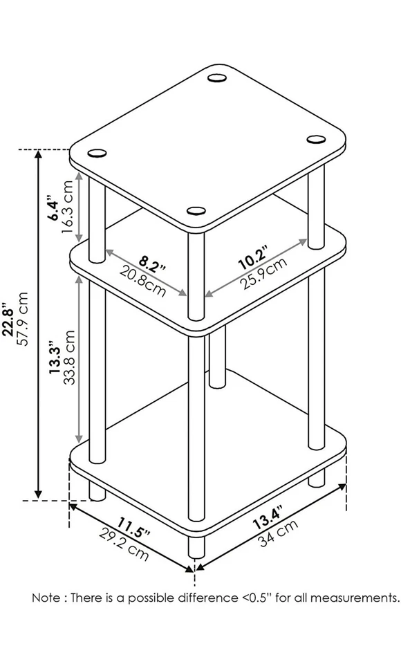 3-Tier End Table 1-Pack Americano/Black, Corner Table, Coffee Table - Image 2 of 4