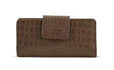New Ladies Womens Real Brown Leather Croc Purse with 14 Cardholders Coin Pocket