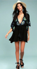 NWT Free People Women's Cora Floral Embroidered Black Dress Size S