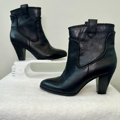 Karl Lagerfeld Provence Black Leather Ankle Boots Heeled Pull On Size 7.5US EU38