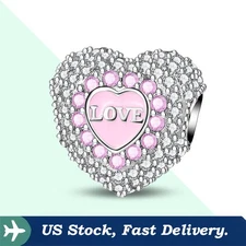 KUNSIR 925 Sterling Silver AAA CZ Heart Charm For Bracelet or Necklace Pendant