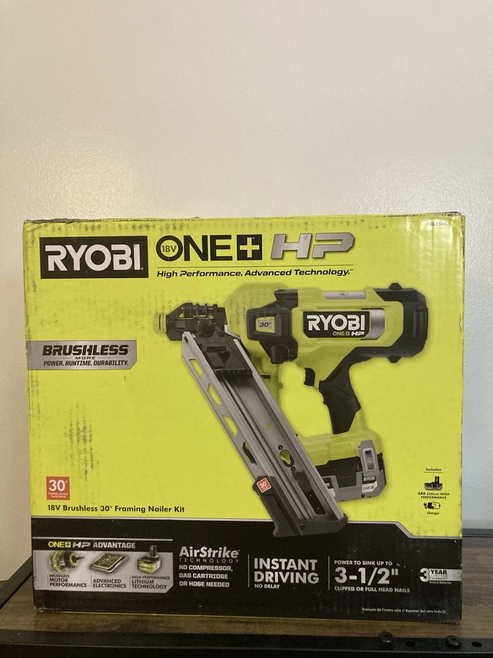 New Ryobi ONE+ HP 18V Brushless 30° Framing Nailer 4.0 Ah HP Battery + Charger - Image 2 of 3