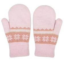 Kids-Double Layer-Warm-Knit Mittens - Girls-Boys-Winter For 5-10 Years Old Pink