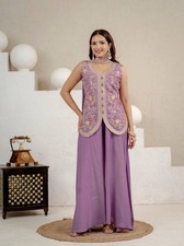 Designer Roman Silk Lavender Kurta Palazzo With Dupatta For Indian Wedding Wear