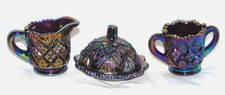 Westmoreland Childs Mini Table Set File  Fan Iridescent Purple Carnival Glass