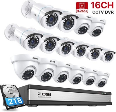 ZOSI 16CH 1080P Außen Überwachungskamera Set Dome Bullet CCTV Kamera H.265+ 2TB