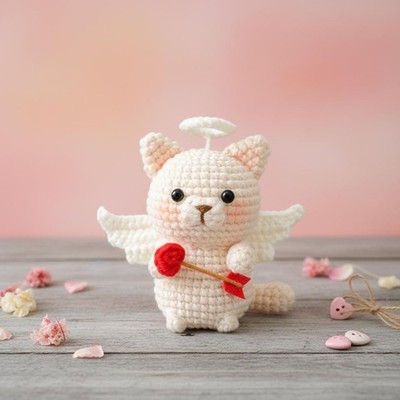 Cat Cupid Crochet, Valentine Gift, Love Cat Amigurumi, Cute Crochet for Lover