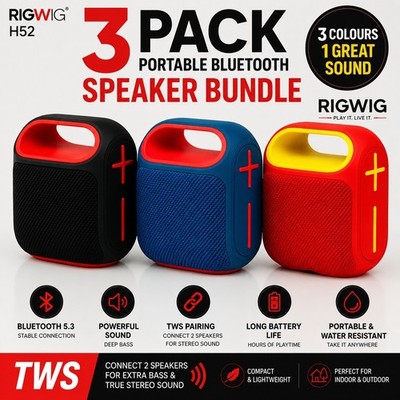3er Pack Mini Bluetooth Lautsprecher TWS Stereo Bass Tragbar Kabellos USB Laut Rigwig