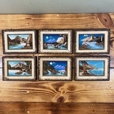 6 Vintage Japanese Bark & Moss 3D Framed Picture Dioramas Shadow Box 7 x 5 In