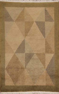 Vegetable Dye Nepalese Rug 4x6 Ft Hand-Knotted Multicolor Wool Carpet Modern Rug
