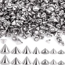 OIIKI 140PCS ABS Bullet Spike Cone Studs, 7 Styles Silver, 140pcs, 7styles 