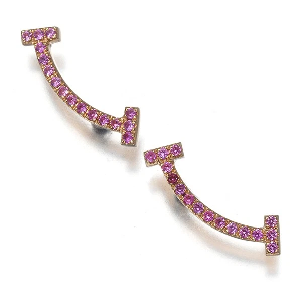 Auth Tiffany&Co. Earrings Pink Sapphire Tiffany T Smile 18K 750 Rose Gold - Image 2 of 4