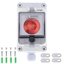 Emergency Stop Button with Box,10A 440V Emergency Shut off Switch, IP65 Waterpro