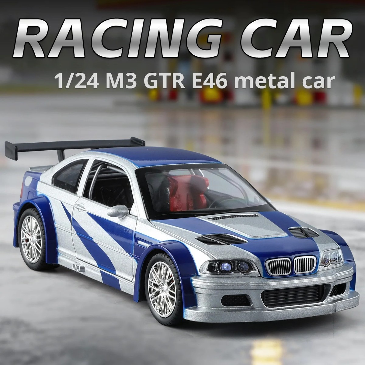 1:24 BMW M3 GTR E46 Alloy Muscle Diecast Car Model Sound Light