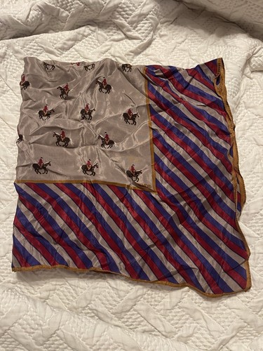 Vintage Echo Horse, Equestrian, Silk Scarf, Dark, Red, And Blue  - Picture 4 of 4