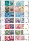 ARGENTINA - Set of 7 banknotes 1/5/10/50/100/500/1000 Australes FDS - UNC