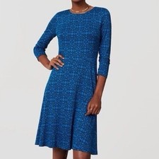 Loft by Ann Taylor Women's Small Blue & Black Patterned Skater Dress
