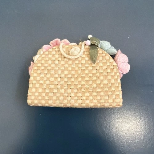 Vintage 1960s Barbie Woven Flower Tote Purse From #923  Accessories Kit Clean