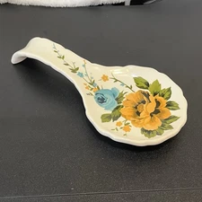 The Pioneer Woman Floral Rose Shadow Spoon Rest Vintage Yellow Blue Flowers