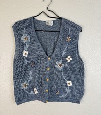 KORET City Blues Vest Women L Crochet Floral ...