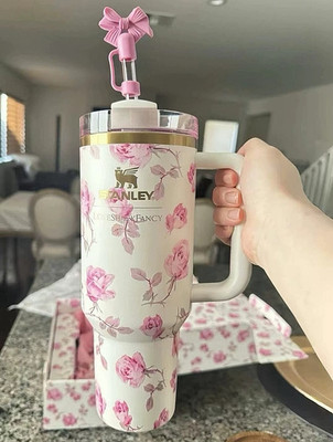 Stanley x LoveShackFancy 40oz Quencher Tumbler Pink Floral Bow Limited Edition 1