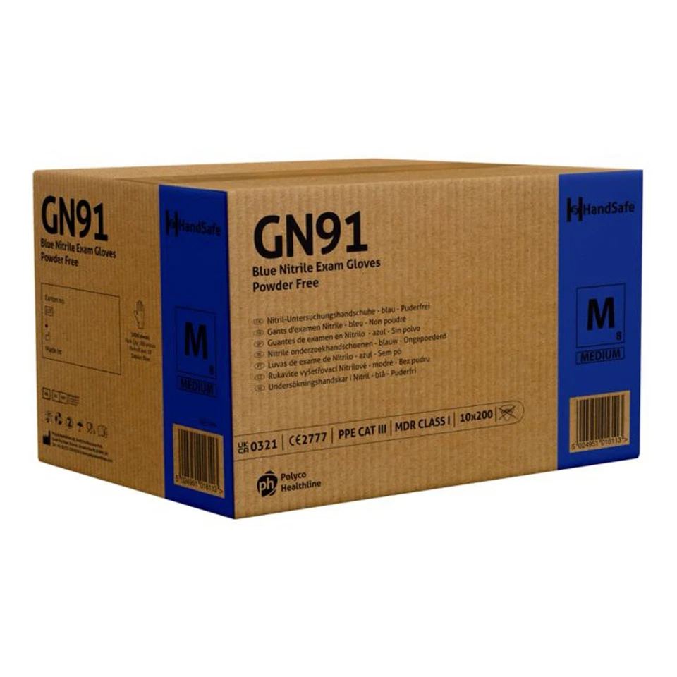 Box Of 2000 Ph HandSafe GN91 Medium Nitrile Gloves, Powder Free , Latex Free