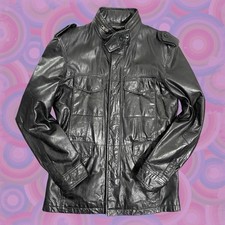 Men's Vintage Black Leather Full Circle Biker Jacket Size M