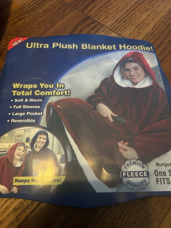Huggle Blanket Hoodie, Ultra Plush, Unisex Wearable Blanket, Blue or Red