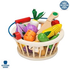 Kids Magnetic Wooden Food Play Set with Basket - Educational Kitchen Toy