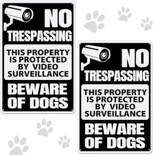 2 Pack Beware of Dog Sign for Fence 12 X 8 Inch No Trespassing Sign Warning Meta