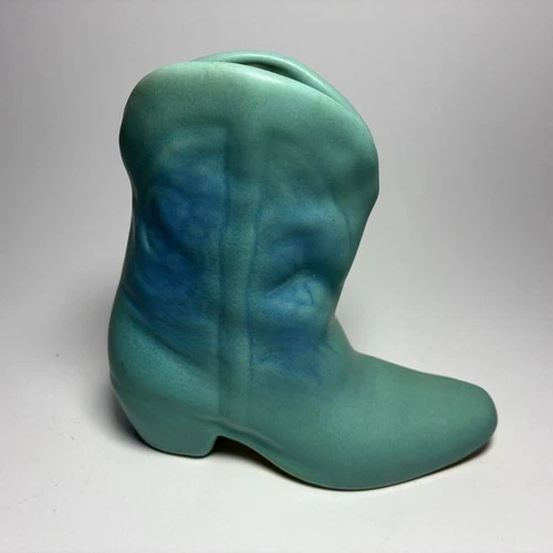 Van Briggle Pottery Ming Blue Cowboy Boot Vase