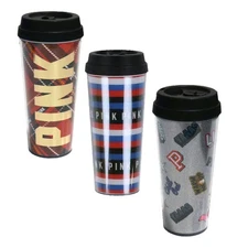 Victoria's Secret Pink Tumbler Travel Cup Coffee Mug Lid Drink Beverage Logo New