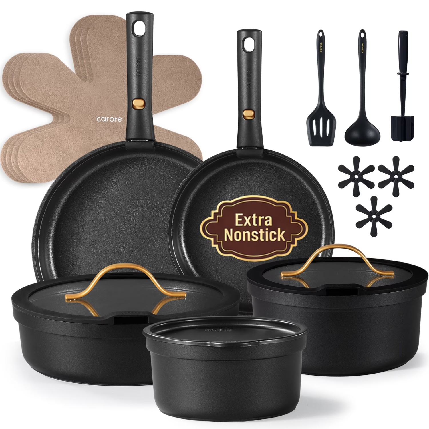 Carote A10492 Nonstick Cookware Sets, 19 Pcs Non Stick Pots and Pans Set with