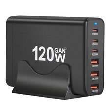 120W GaN 6-Port USB Fast Charging Station PD Charger Hub for iPhone Samsung