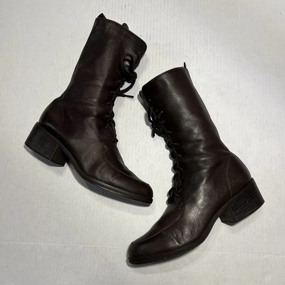 Botas de montar vintage Enzo Angiolini 7,5 cuero marrón media pantorrilla tarot con cordones Foto 3 de 4