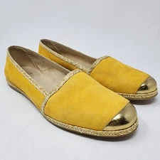 Stuart Weitzman Flats Women 9M Tipadrille Espadrilles Yellow Nubuck Gold Toe